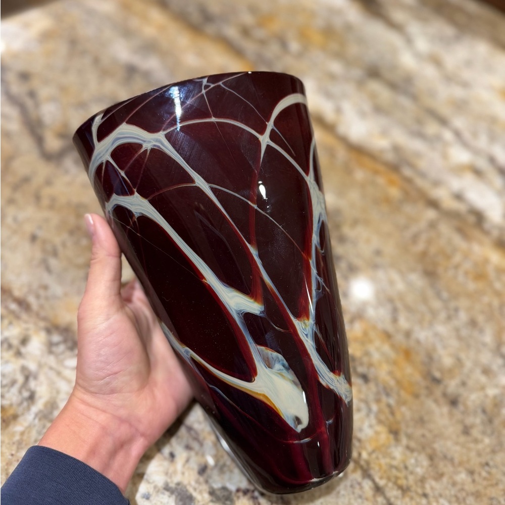 Signed Wimberley Glass Works Original China Red Taper Vase